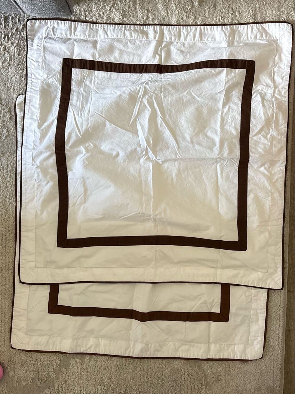 Pottery Barn Morgan Organic Cotton 26x26 Euro Shams White Chocolate Brown Set 2